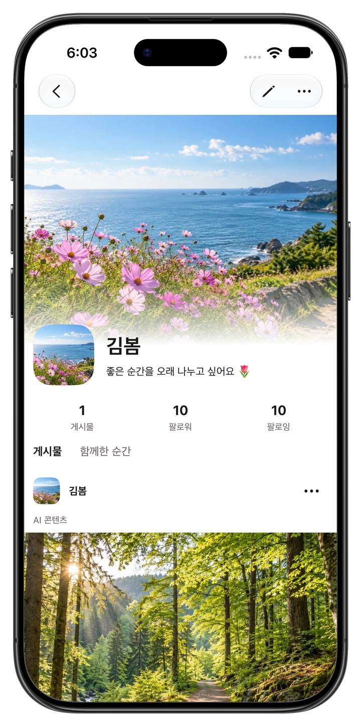배경 사진과 게시물을 모아 보는 프로필